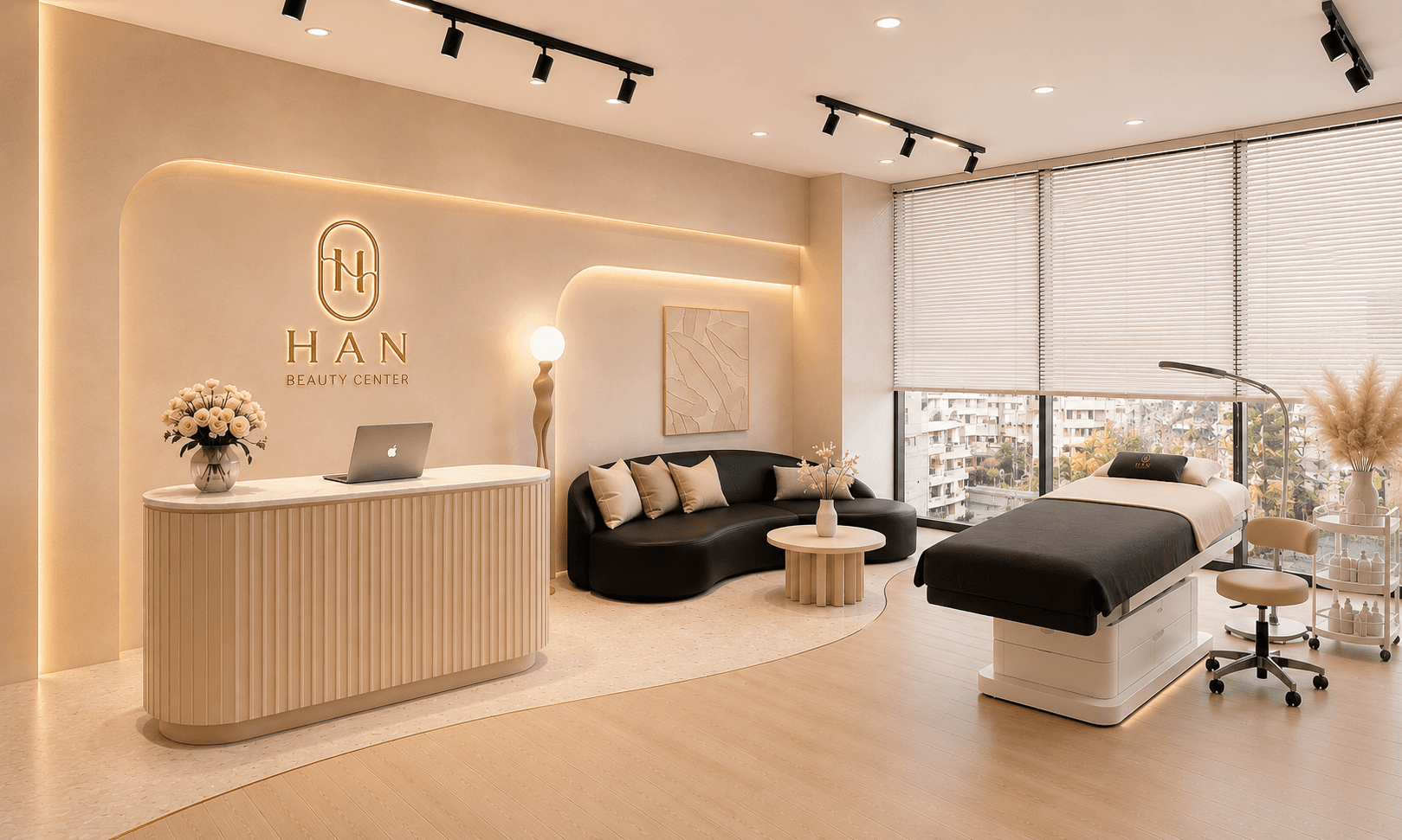 Sảnh đón tiếp và khu làm đẹp tại HAN BEAUTY CENTER